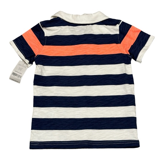 Boys Carters Toddler 4T Polo Shirt Top Stripes Blue Neon Orange Short Sleeve NWT - Picture 3 of 7